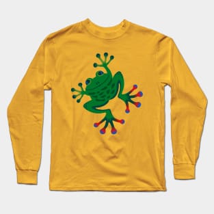 FROGGY SAYS HELLO Cute Smiling Jumping Green Frog Amphibian with Big Feet - UnBlink Studio by Jackie Tahara Long Sleeve T-Shirt